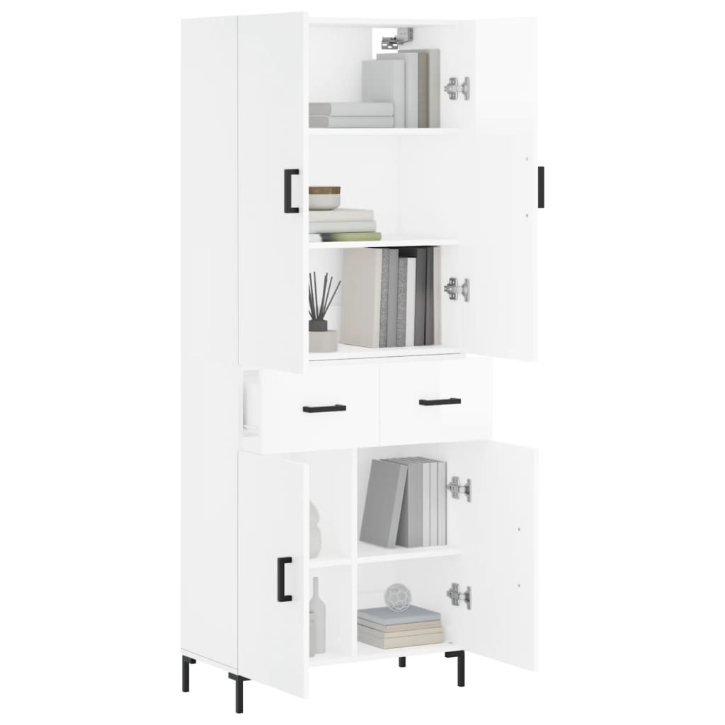 Aparador Alto Madera Contrachapada Blanco Brillo 69,5x34x180 Cm_2