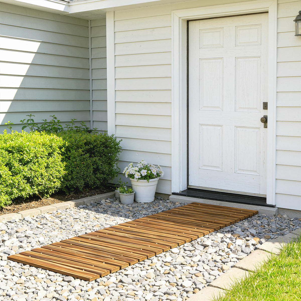 Outsunny Camino De Jardín De Madera 120x38 Cm Para Exteriores Carbonizado_1