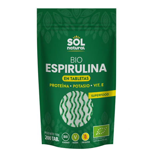 Espirulina en tabletas bio Sol Natural 200 uds