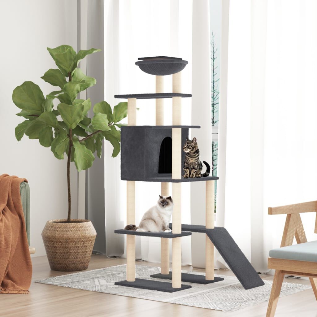 Vidaxl Rascador Para Gatos Con Postes De Sisal Gris Oscuro 166 Cm_1