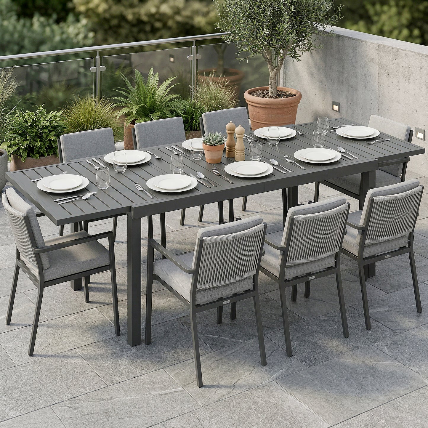 Outsunny Mesa De Jardín Extensible De Aluminio 150/225x85x75 Cm Gris Oscuro_1