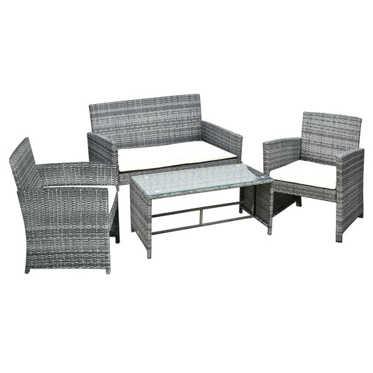 Outsunny Conjunto De Muebles De Jardín De Ratán Con 1 Sofá 2 Sillones Y 1 Mesa_0