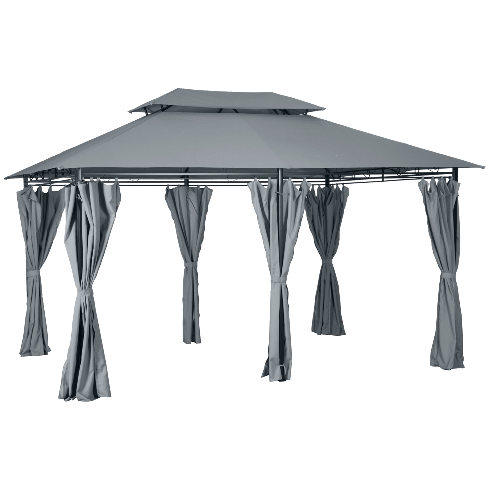 Outsunny Cenador De Jardín 3x4 M Con Paredes Laterales Doble Techo Gris_0