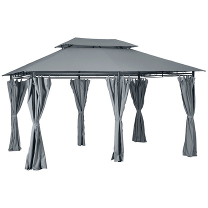 Outsunny Cenador De Jardín 3x4 M Con Paredes Laterales Doble Techo Gris_0