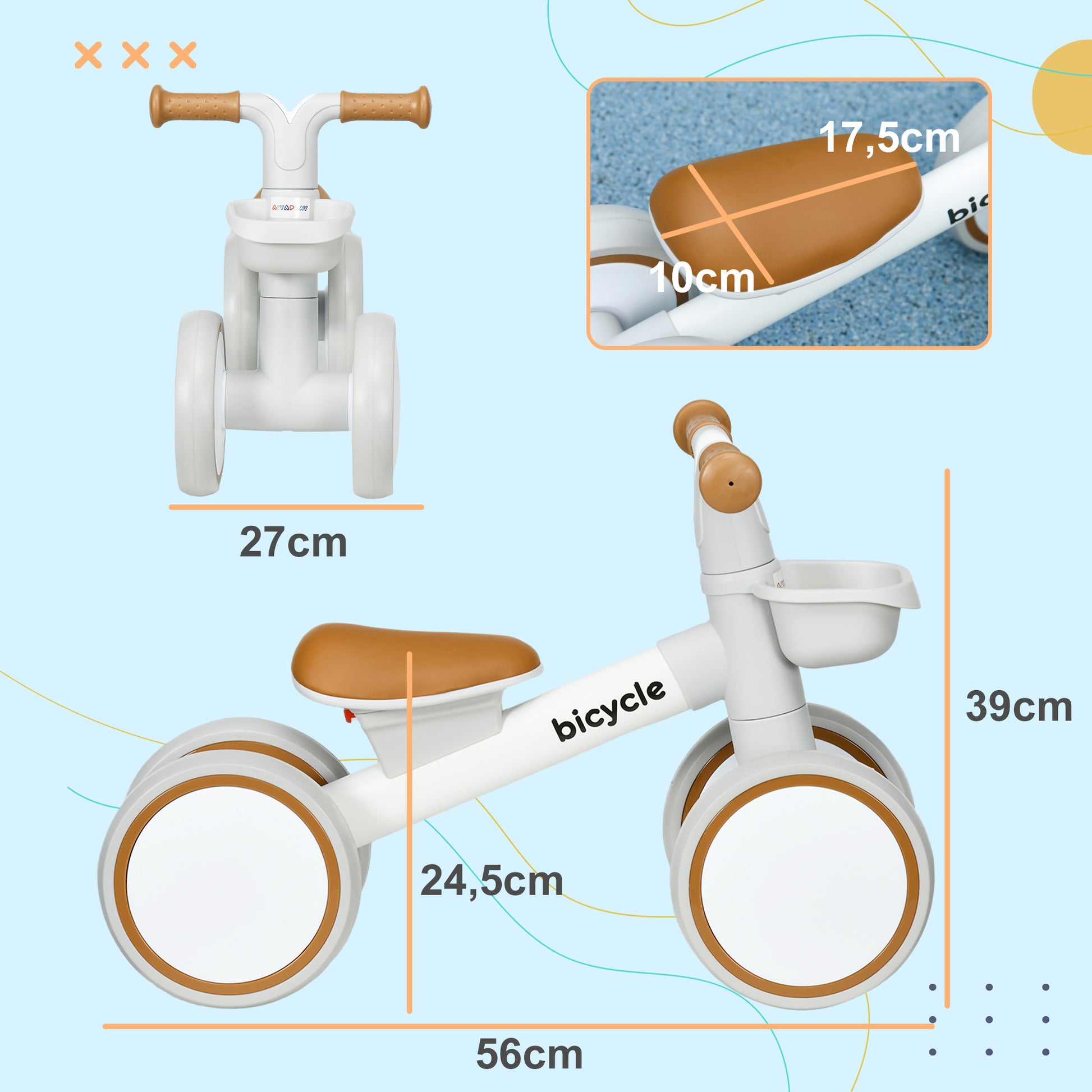 Aiyaplay Bicicleta Sin Pedales Para Niños De 12-36 Meses 56x27x39 Cm Blanco_2