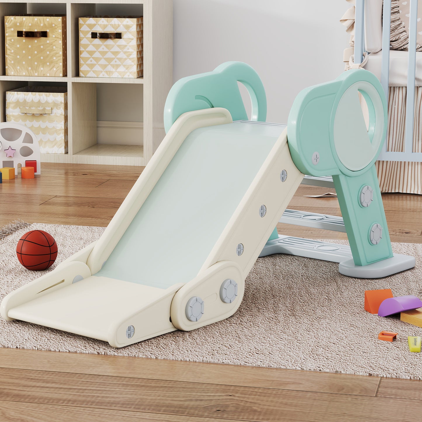 Aiyaplay Tobogán Para Niños De 18-36 Meses Plegable Carga 30kg 120x53x53cm Verde_3