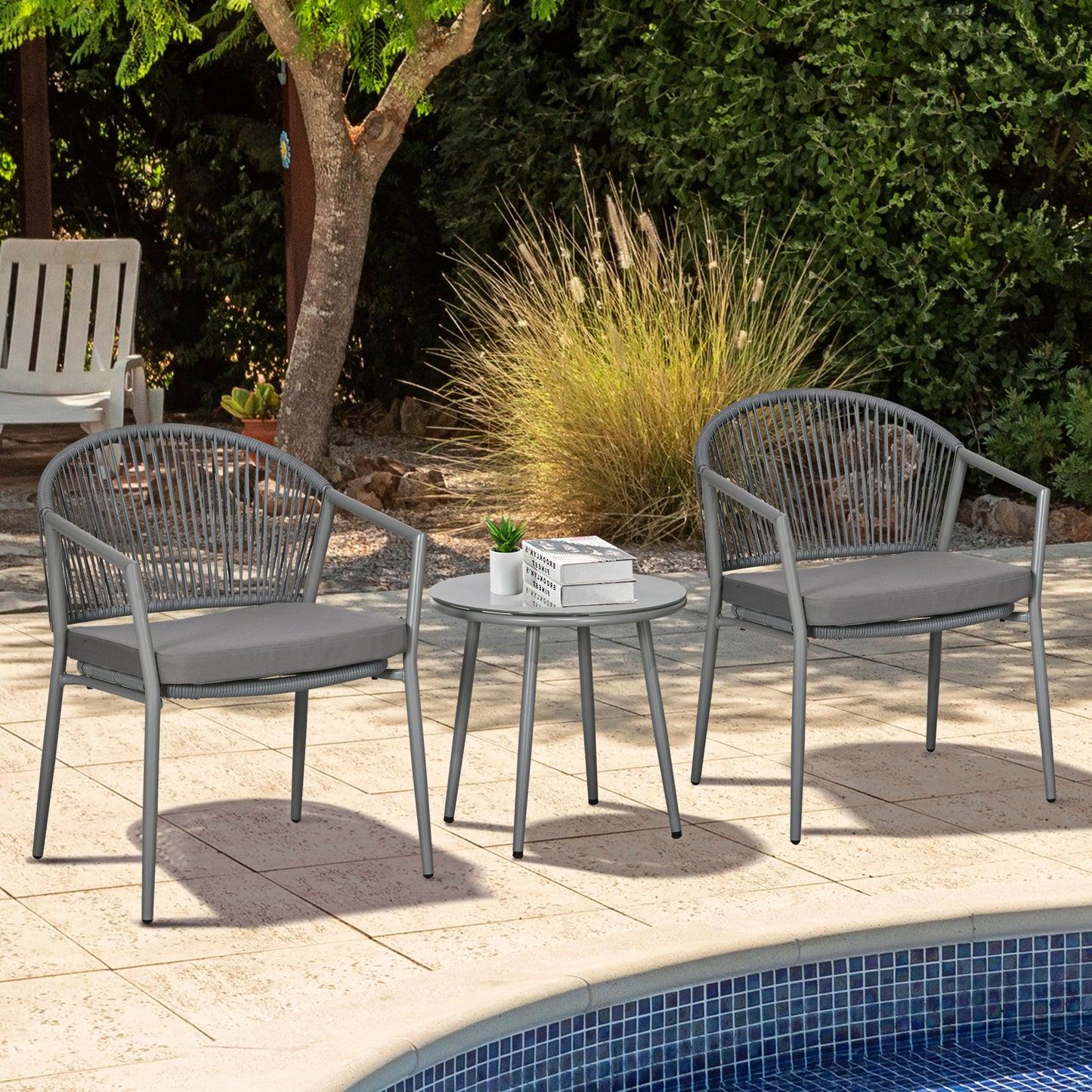 Outsunny Conjunto De Muebles De Ratán 1 Mesa Redonda Y 2 Sillas Con Cojines_1