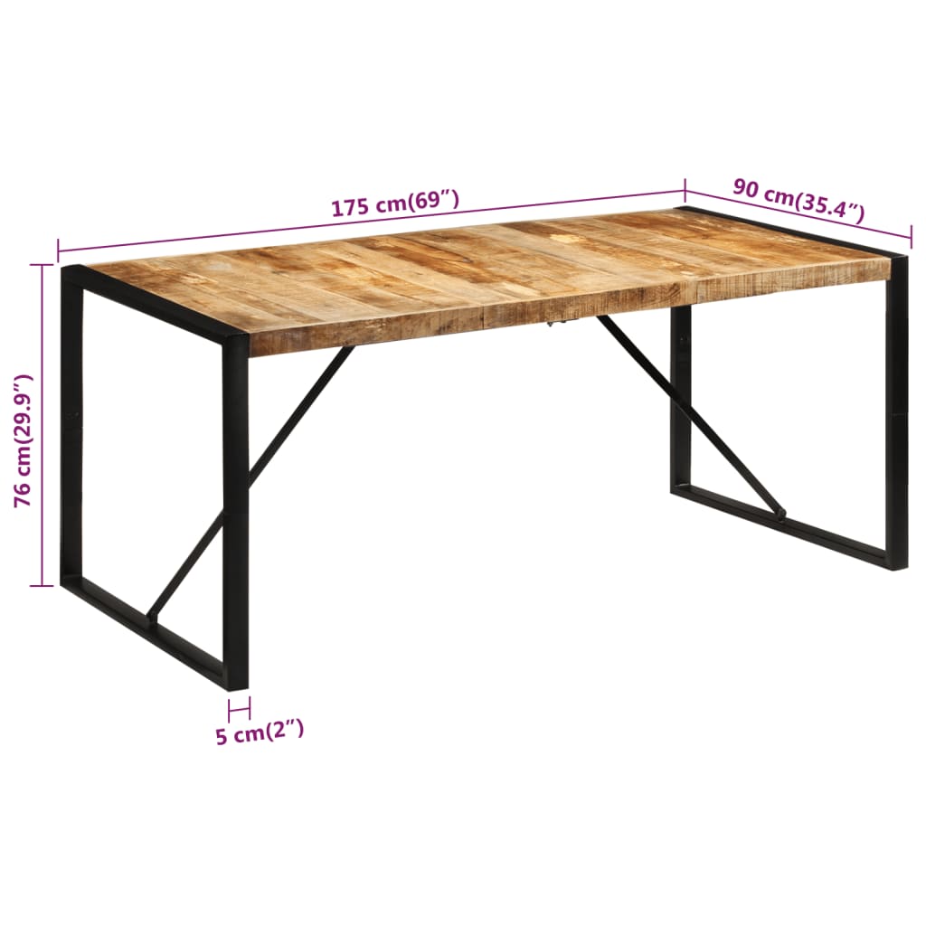 Mesa De Comedor Madera Maciza De Mango Sin Tratar 175x90x76 Cm_4
