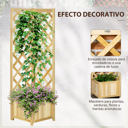 Outsunny Jardinera Con Enrejado De Madera Para Trepadoras 40x40x145 Cm Natural_3