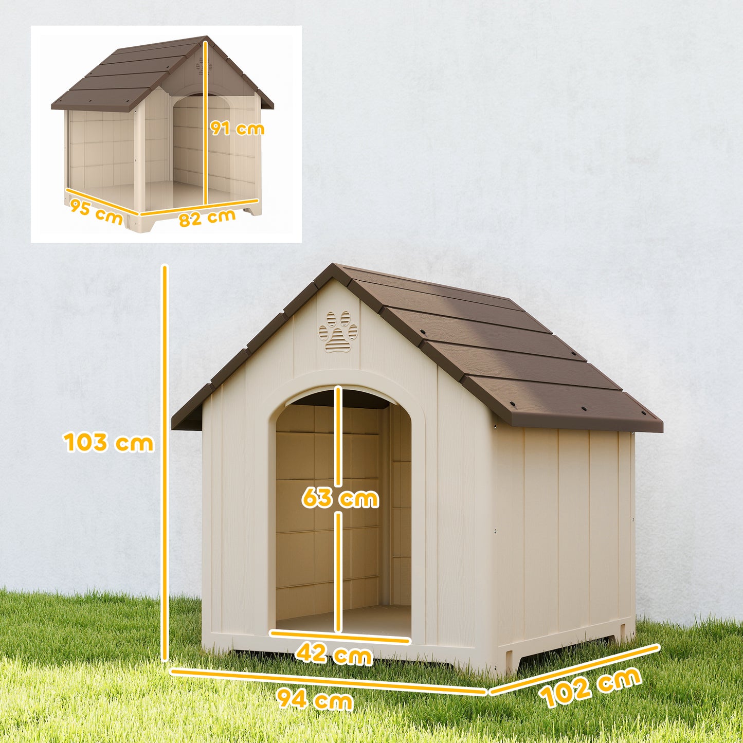 Pawhut Caseta Para Perros Grandes Exterior De Plástico Impermeable Beige_2