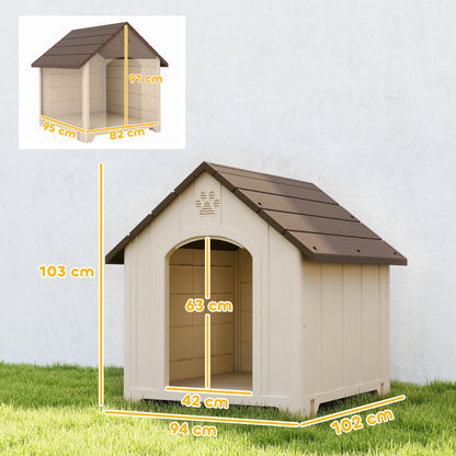 Pawhut Caseta Para Perros Grandes Exterior De Plástico Impermeable Beige_2