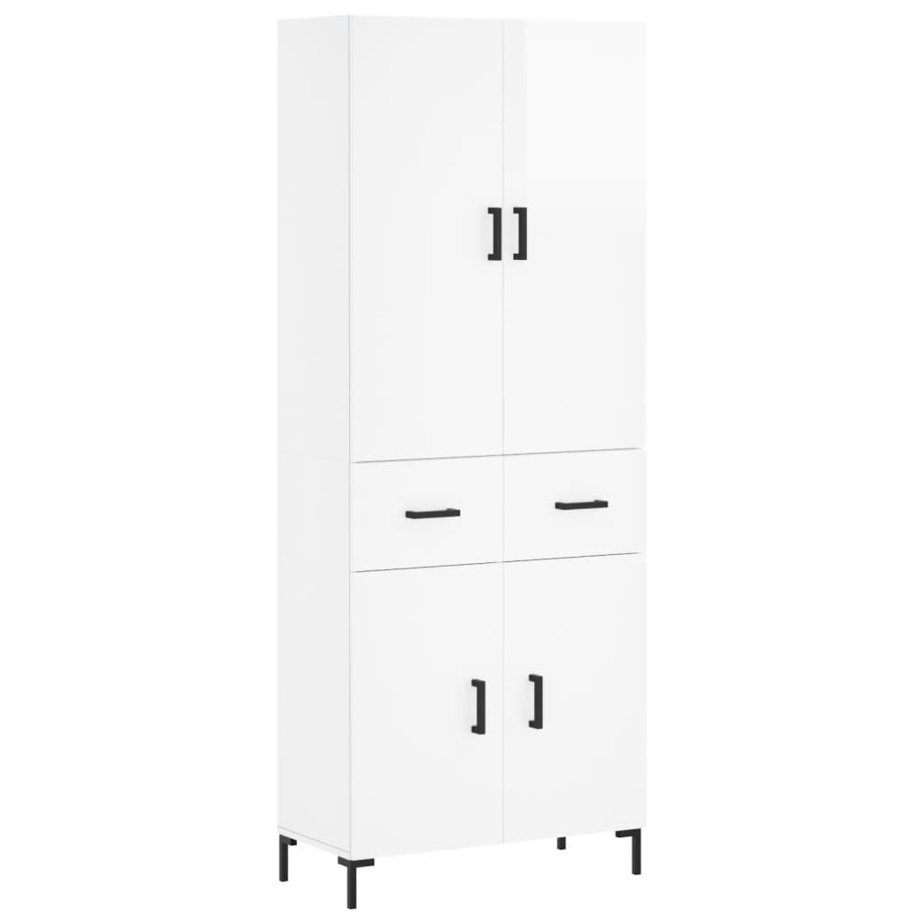 Aparador Alto Madera Contrachapada Blanco Brillo 69,5x34x180 Cm_1