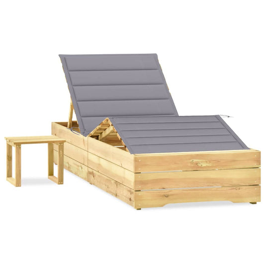 Tumbona De Jardín Con Mesa Y Cojín De Madera De Pino Impregnada_0