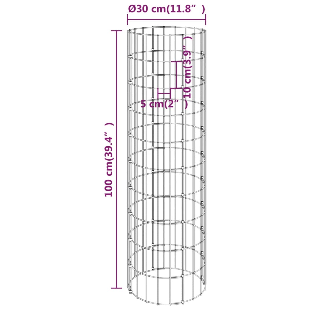 Poste Circular De Gaviones Acero Galvanizado Ø30x100 Cm / Vetonek_3