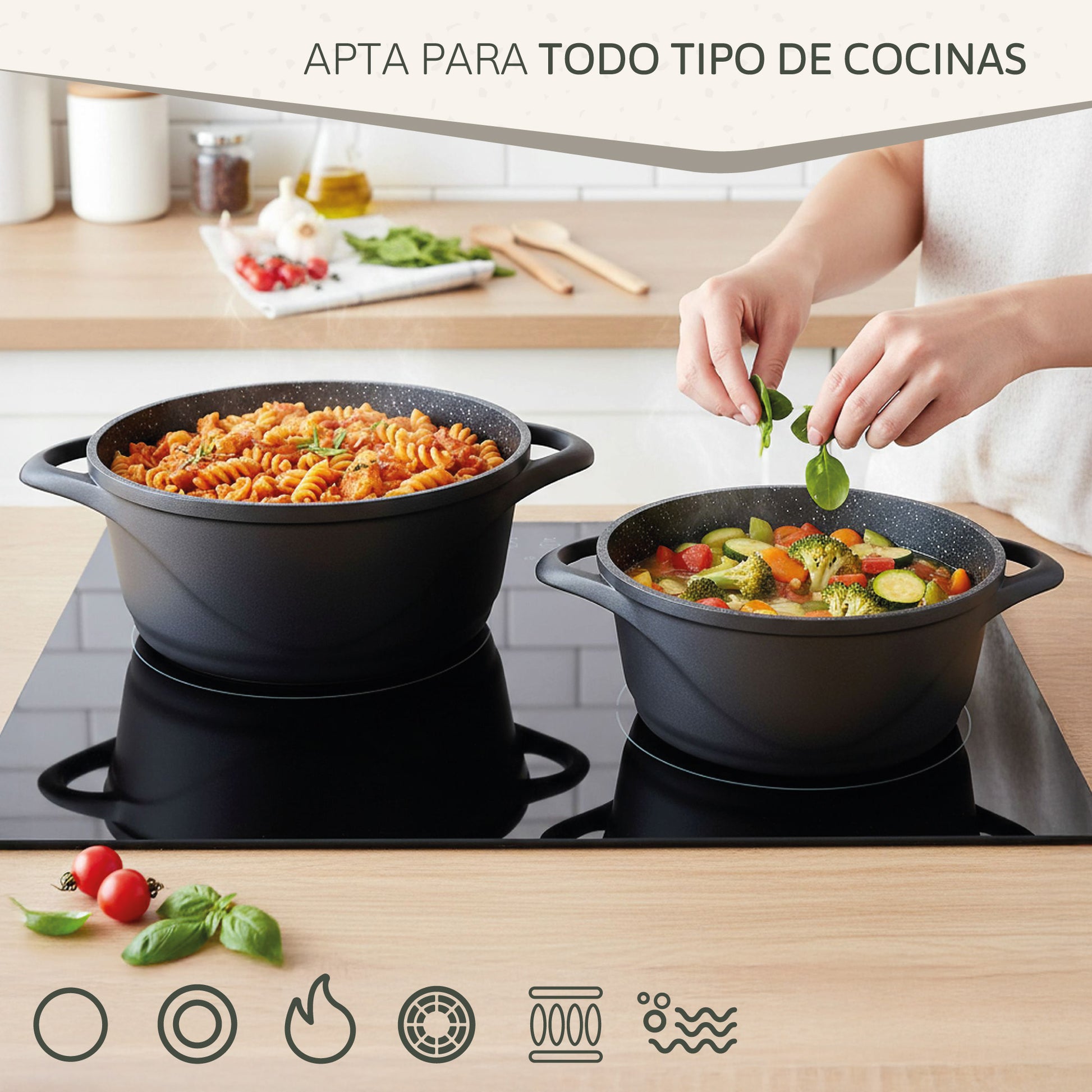 Briebe Batería De Cocina Inducción 8 Piezas Aluminio Fundido 4 Ollas Con Tapa De Cristal Antiadherente, Mgk-12, Negro_5