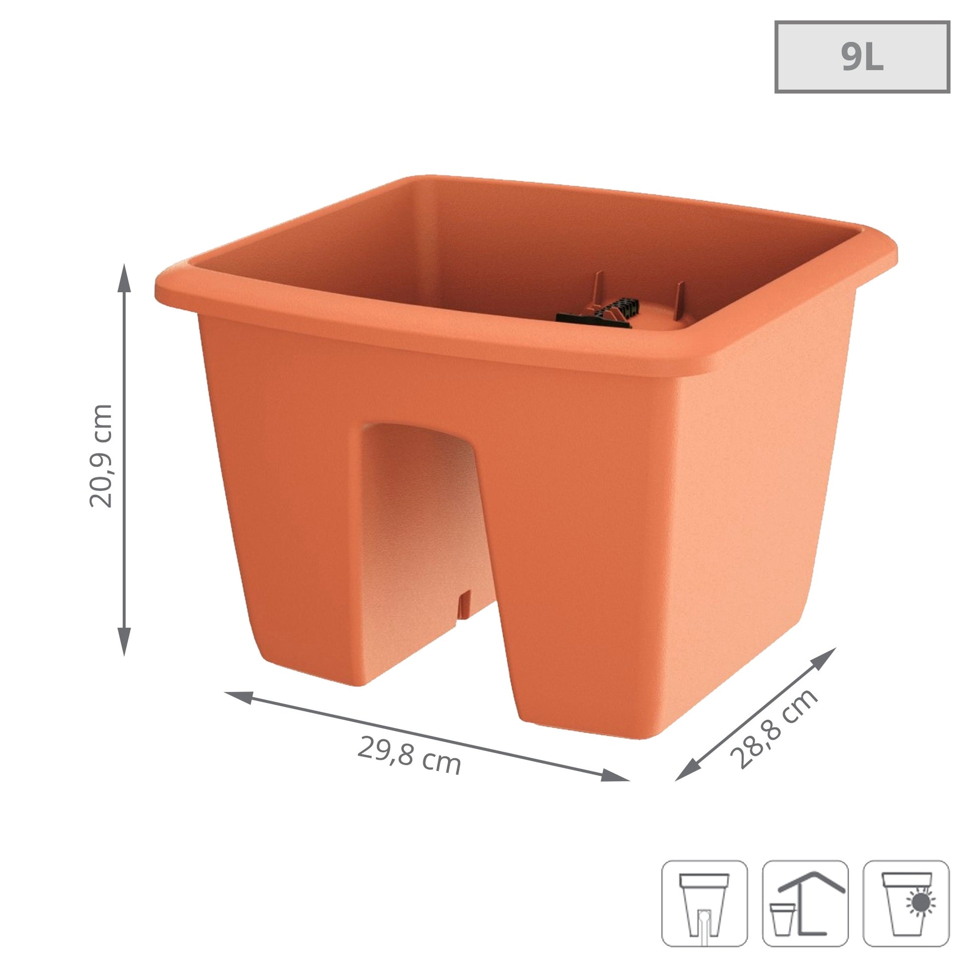 Maceta Respana Railing 9l., Dimensiones (mm) 288x298x209, Color Terracota_2
