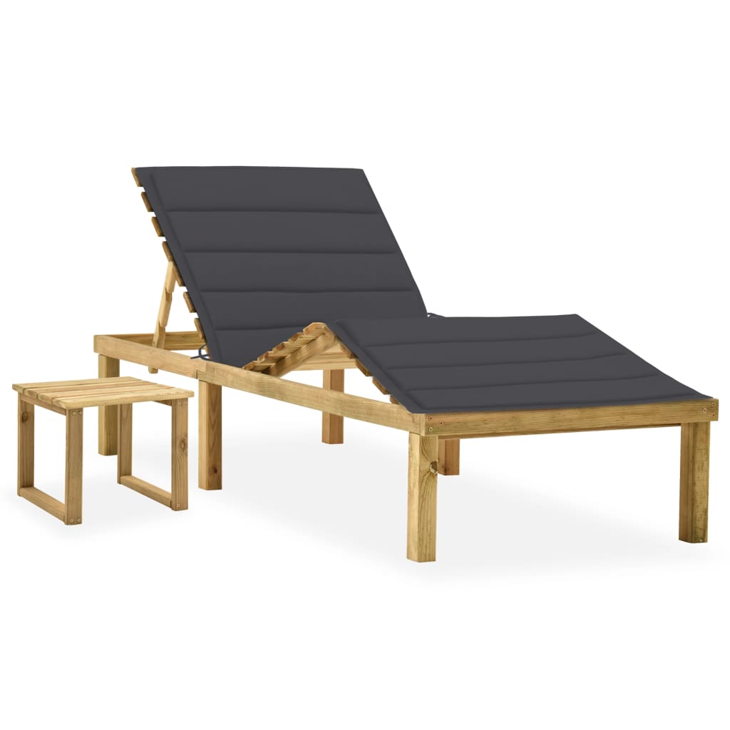 Tumbona De Jardín Con Mesa Y Cojín De Madera De Pino Impregnada_0