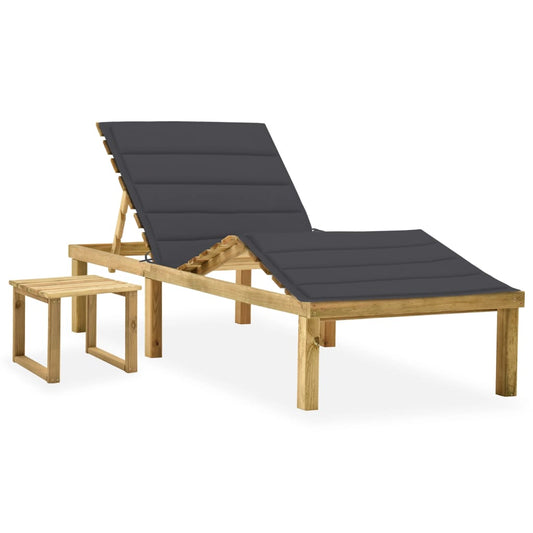 Tumbona De Jardín Con Mesa Y Cojín De Madera De Pino Impregnada_0