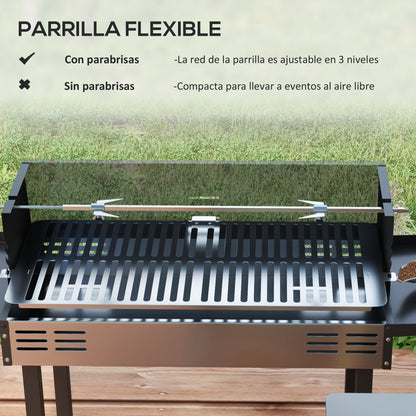Outsunny Barbacoa De Carbón Portátil Con Pincho Giratorio Estantes Negro_4