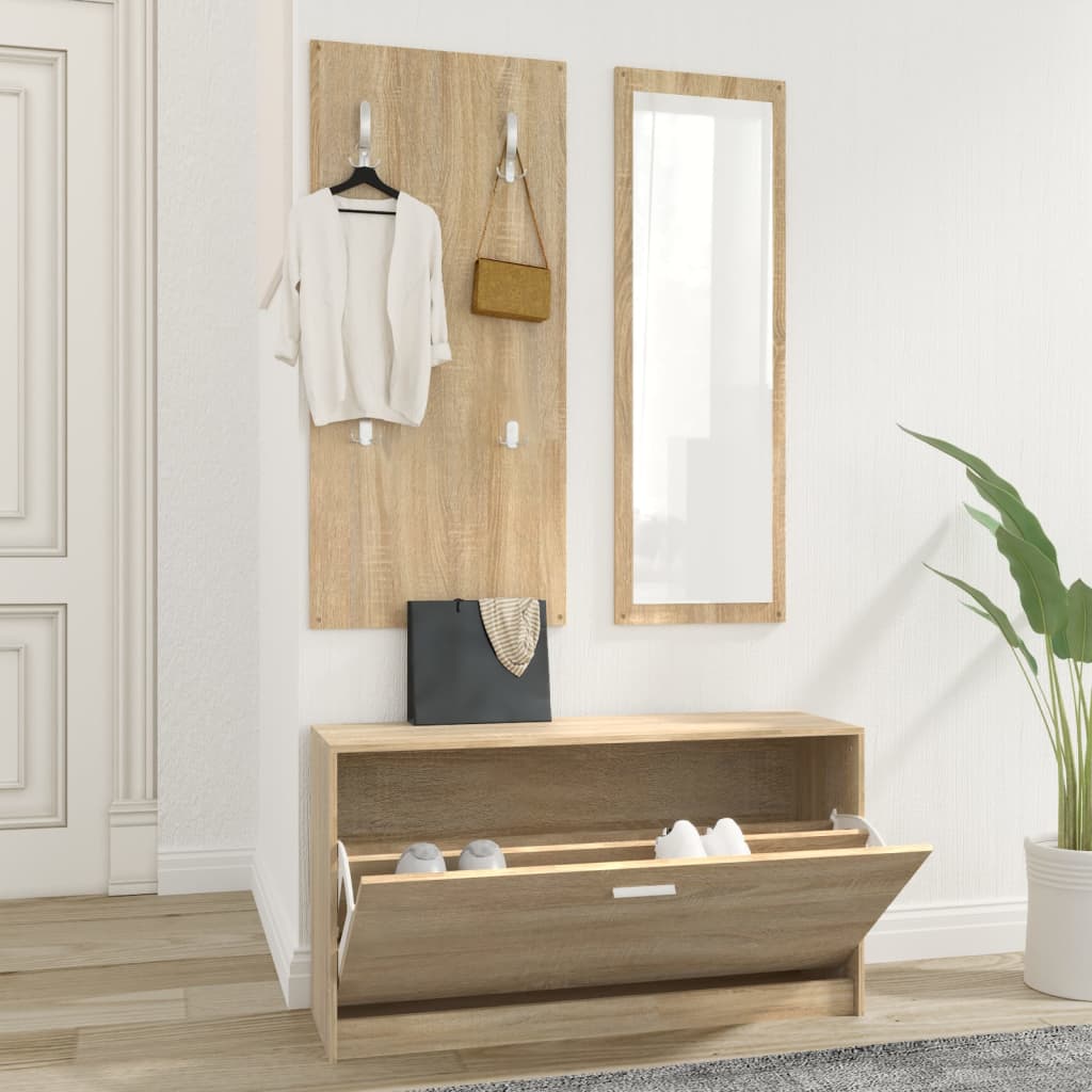 Set De Mueble Zapatero 3 En 1 Madera Contrachapada Roble Sonoma / Vetonek_0