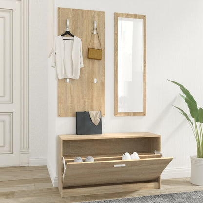 Set De Mueble Zapatero 3 En 1 Madera Contrachapada Roble Sonoma / Vetonek_0