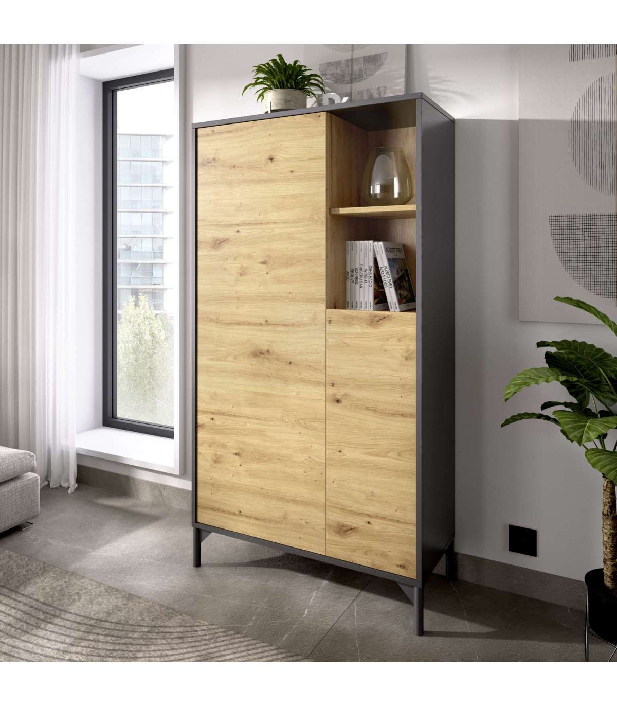 Modulo Alto Tres Puertas Para Salon O Cocina Duna En Nordic-grafito 143,6 Cm(alto)72,2 Cm(ancho)33,5 Cm(largo)_0