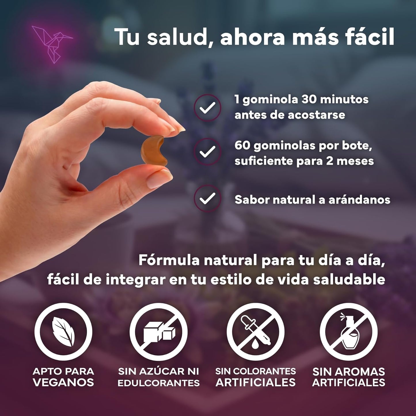 Melatonina Gummies con Pasiflora Manzanilla Melisa y Vitamina B6 Sin Azúcar Sevens Nutrition 60 gummies
