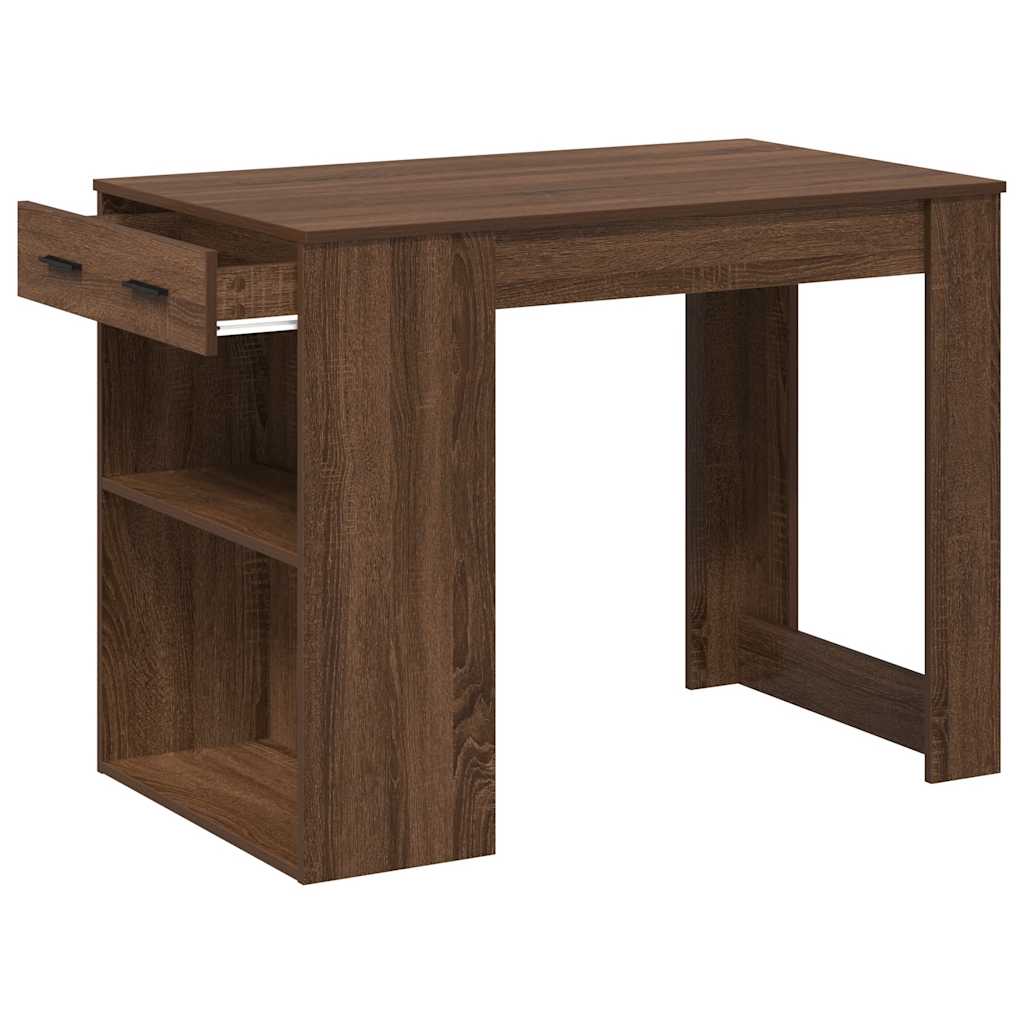 Escritorio Con Cajón Estante Madera Contrachapada Marrón Roble_3