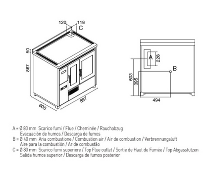 Eva Calòr Cocina Ventilada De Pellet Con Encimera De Acero Enrica 901669600 Acabado Negro_3