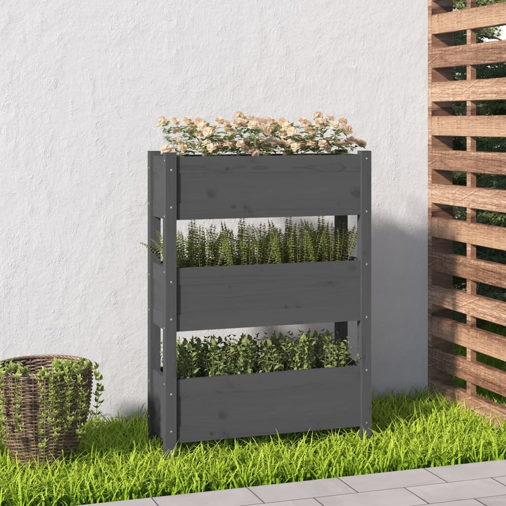 Jardinera De Madera Maciza De Pino Gris 77x25x104,5 Cm_1