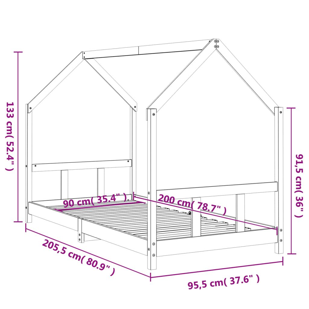 Vidaxl Estructura De Cama Para Niños Madera De Pino Negro 90x200 Cm_2