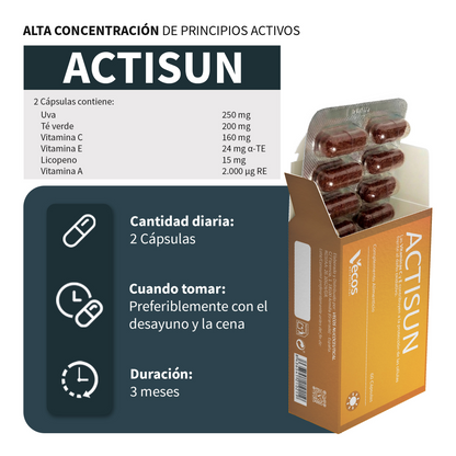 Actisun Vecos 60 Cápsulas | Protección Solar Y Cuidado De La Piel | Betacaroteno, Licopeno Y Antioxidantes_2