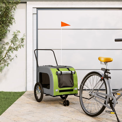 Vidaxl Remolque De Bicicleta Mascotas Hierro Tela Oxford Verde Gris_1