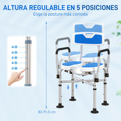 Homcom Silla Ducha Personas Mayores Con Asiento Ranurado Carga 136 Kg Azul_4