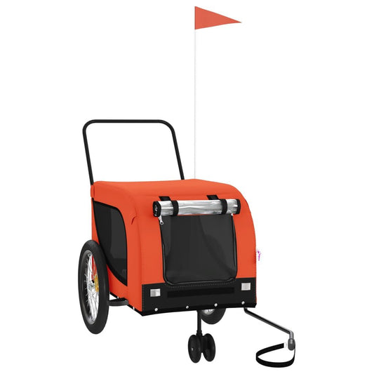 Vidaxl Remolque De Bicicleta Mascotas Hierro Tela Oxford Naranja Negro_0