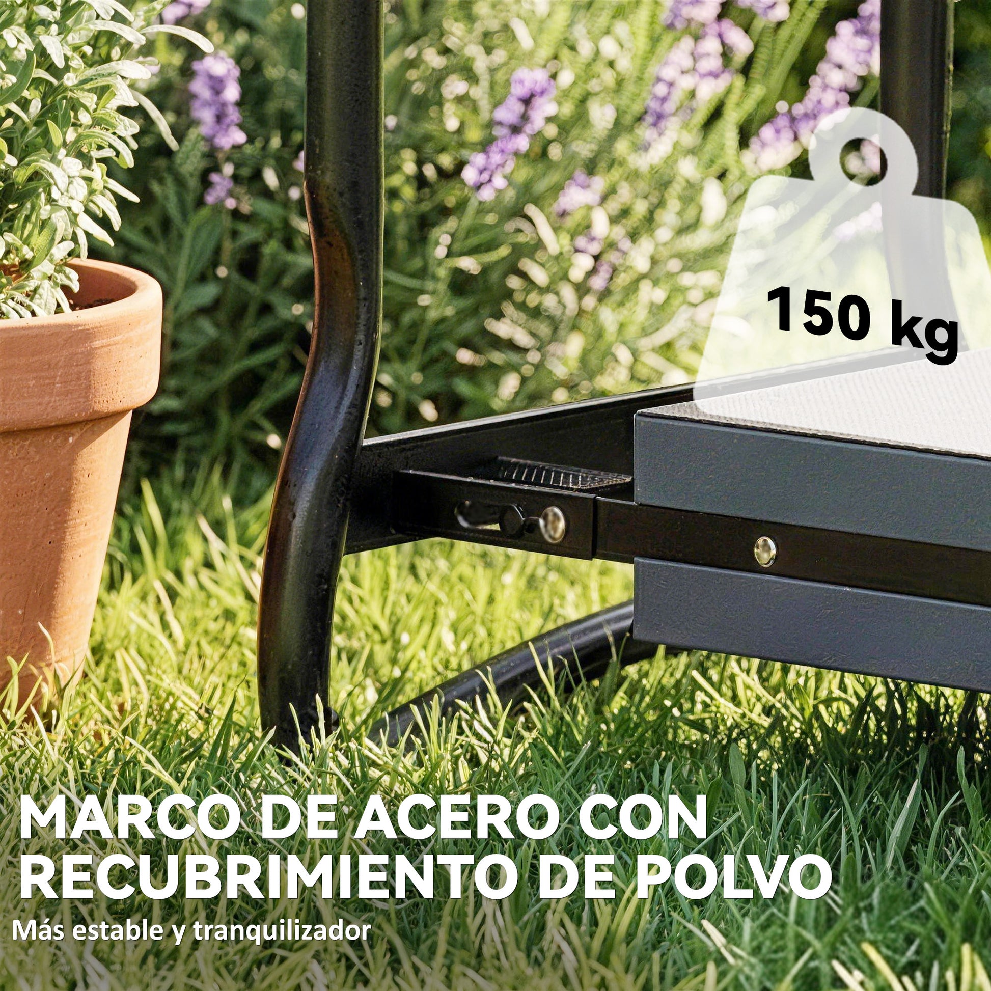 Outsunny Taburete De Jardín Plegable Con Bolsa De Herramientas Carga 150kg Negro_5