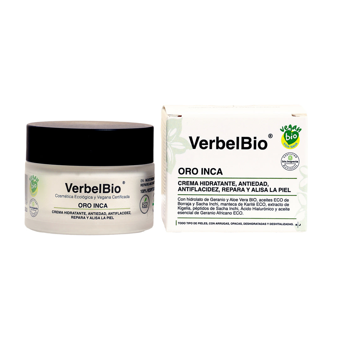 Verbelbio Oro Inca – Crema Ecológica Hidratante, Antiarrugas y Antiflacidez. Ácido Hialurónico. Antiedad y Regeneradora.