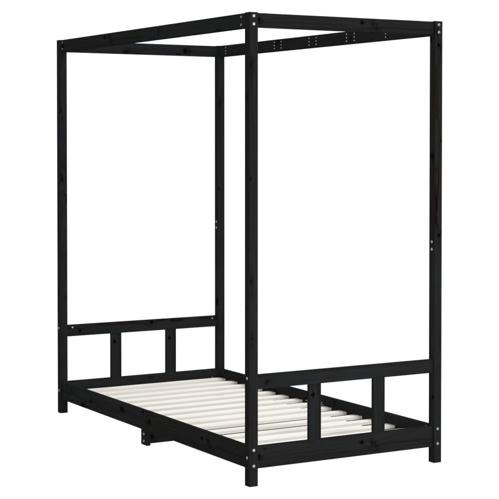 Estructura De Cama Para Niños Madera De Pino Negro 90x190 Cm / Vetonek_3
