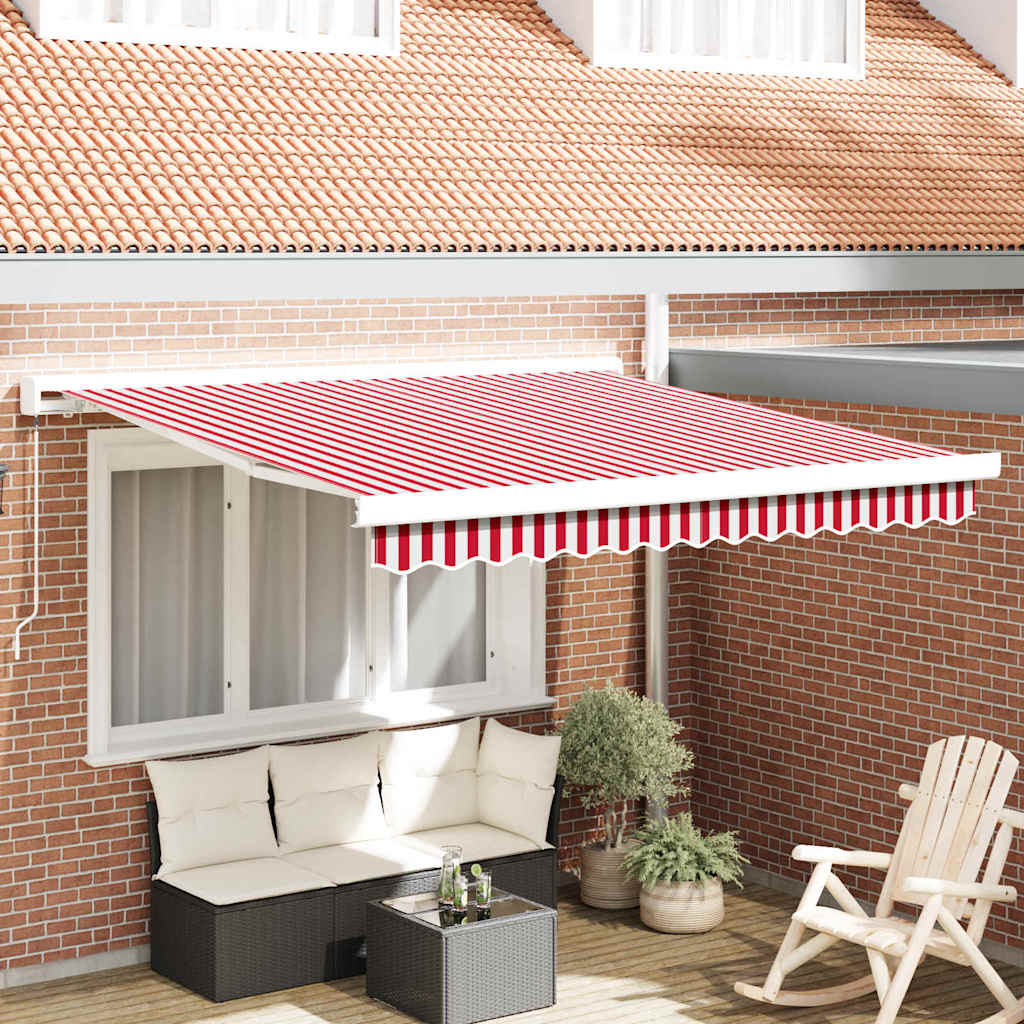 Toldo Retráctil Rojo Y Blanco 350 X 250 Cm Lona Y Aluminio_1