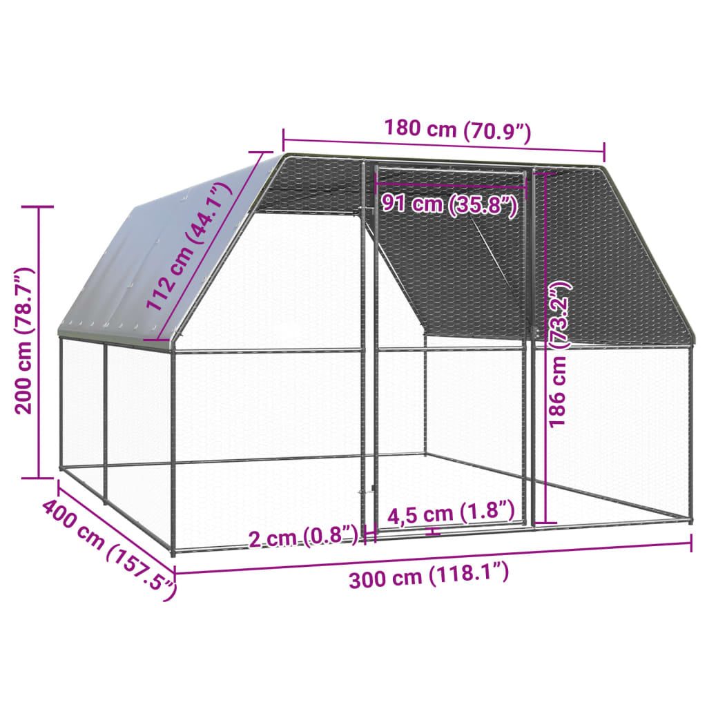 Vidaxl Jaula Gallinero De Exterior De Acero Galvanizado 3x4x2 M_2