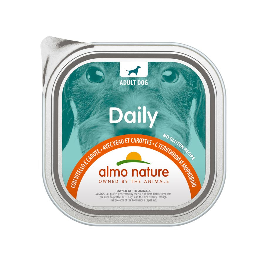 9ux300gr Tarrina De Paté Almo Para Perro Daily Ternera Y Zanahoria_0