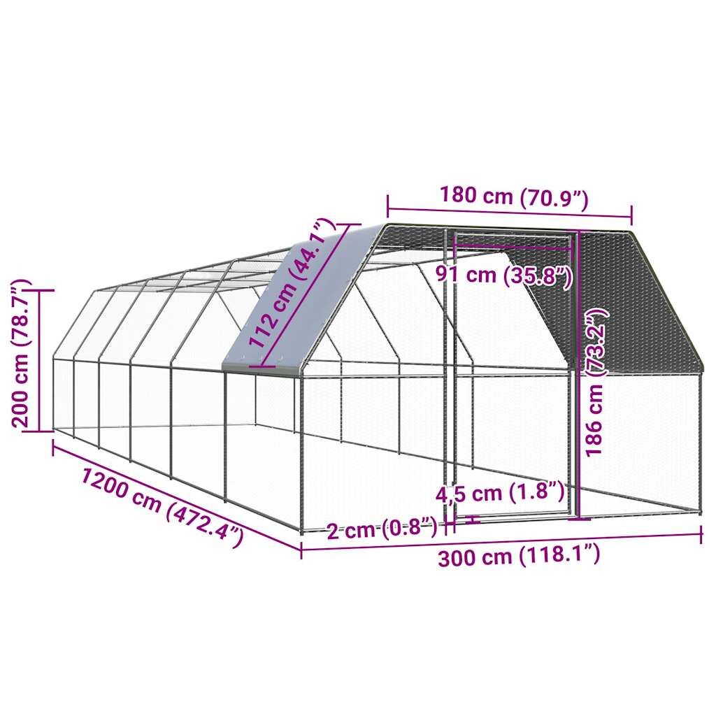 Vidaxl Jaula Gallinero De Acero Galvanizado 3x12x2 M_2