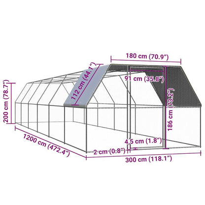 Vidaxl Jaula Gallinero De Acero Galvanizado 3x12x2 M_2