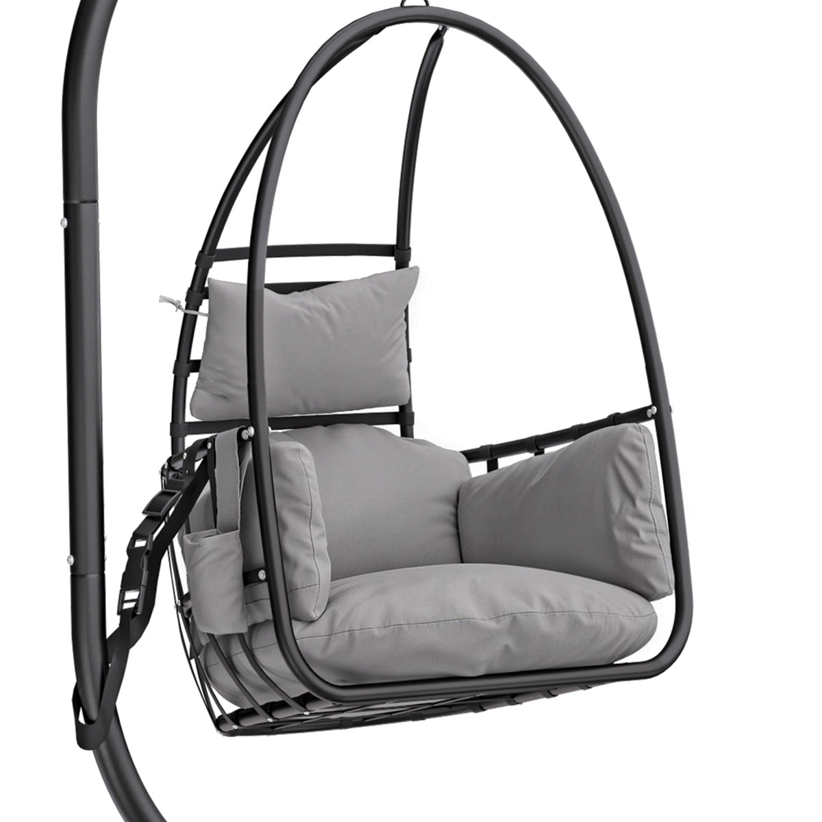 Outsunny Silla Colgante Con Soporte Cesta Plegable Reposacabezas Gris Oscuro_3