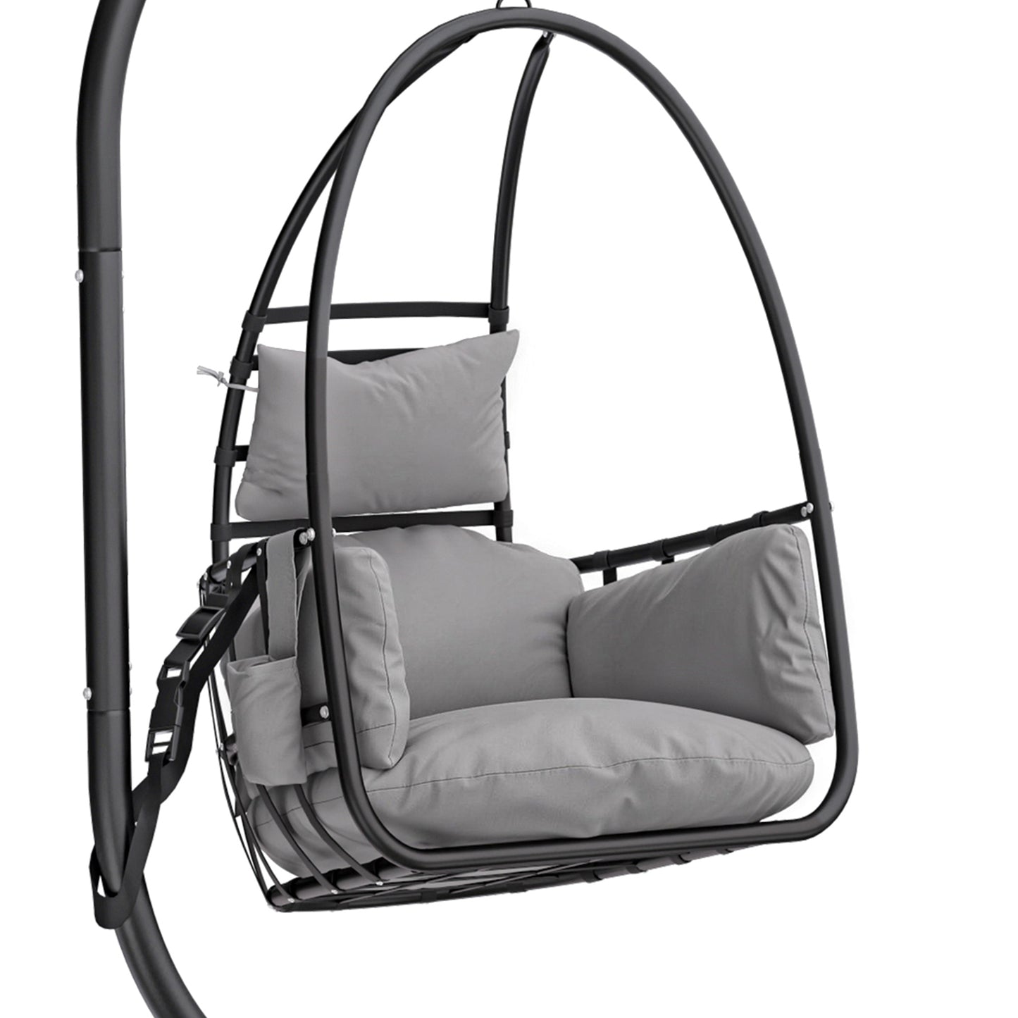 Outsunny Silla Colgante Con Soporte Cesta Plegable Reposacabezas Gris Oscuro_3