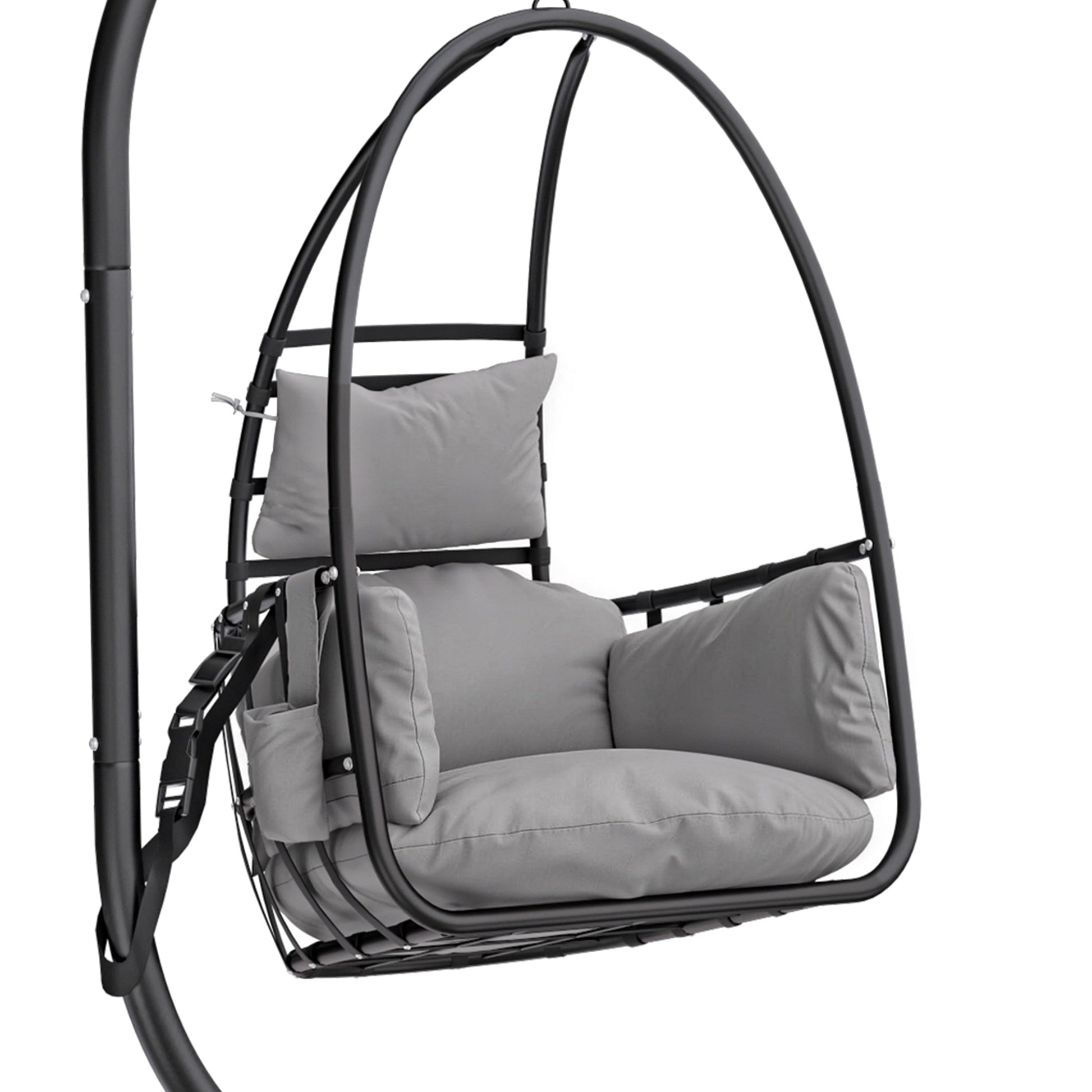 Outsunny Silla Colgante Con Soporte Cesta Plegable Reposacabezas Gris Oscuro_3