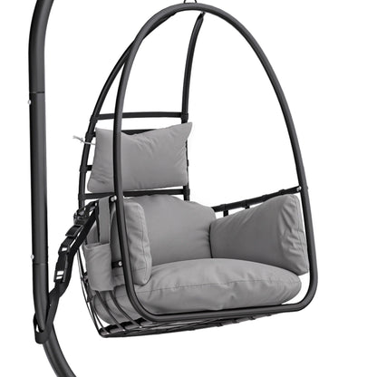 Outsunny Silla Colgante Con Soporte Cesta Plegable Reposacabezas Gris Oscuro_3