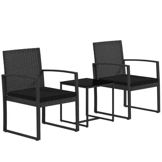 Outsunny Conjunto De Muebles De Jardín De Ratán Sintético Con Cojines Negro_0