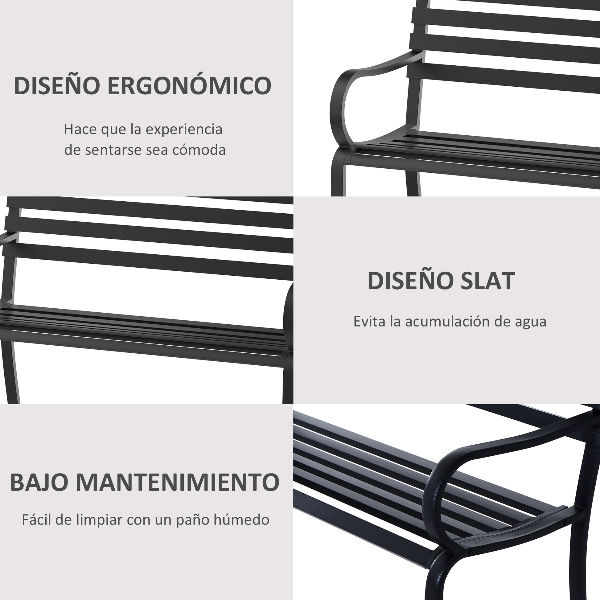 Outsunny Banco De Jardín De Metal De 2 Plazas 127x58x82 Cm Negro_4
