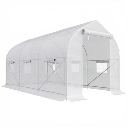 Invernadero De Jardín Túnel 6 Ventanas Outsunny 400x200x200 Cm Blanco_0
